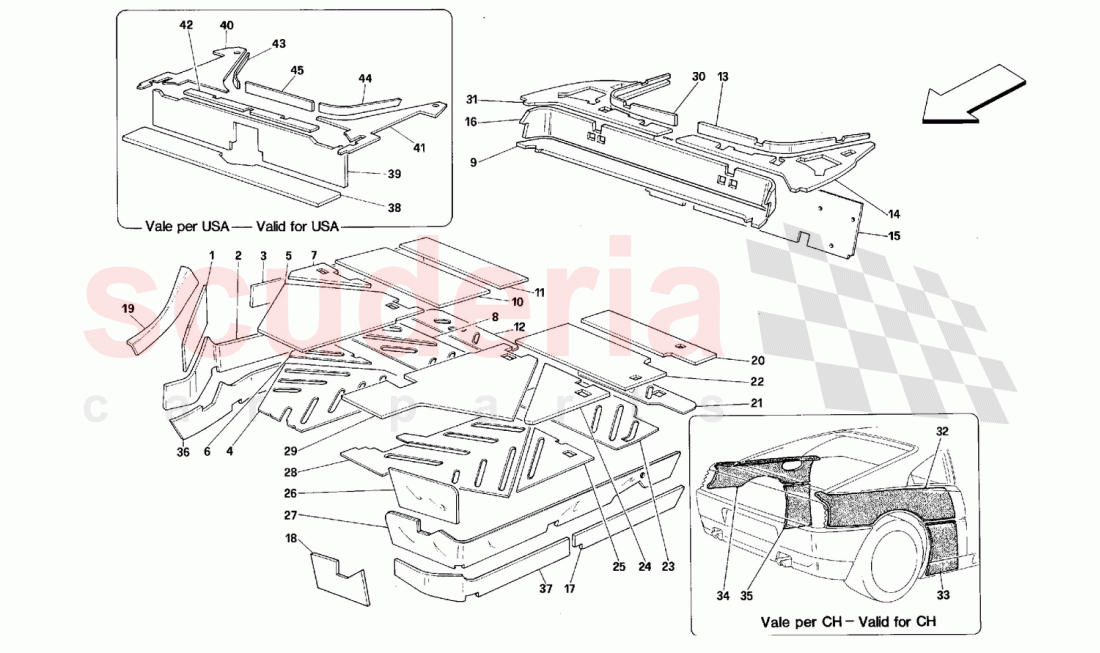 PASSENGERS COMP. INSULATIONS -Valid for GTB/GTS -Valid for USA- of Ferrari Ferrari 348 (2.7 Motronic)