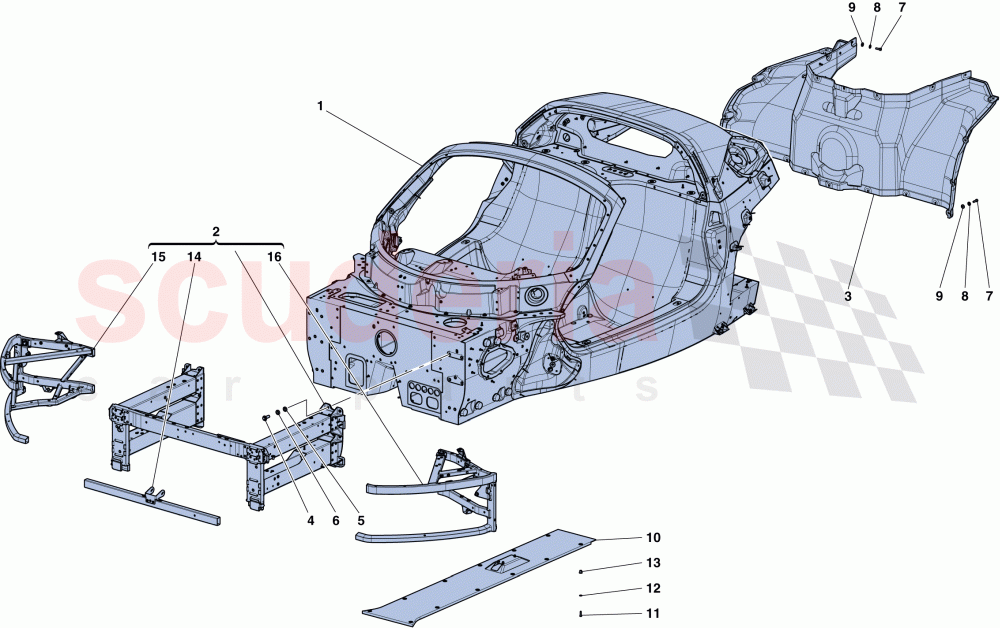MONOCOQUE TUB - FRONT SUBCHASSIS - CENTRAL FLAT UNDERTRAY of Ferrari Ferrari LaFerrari Aperta