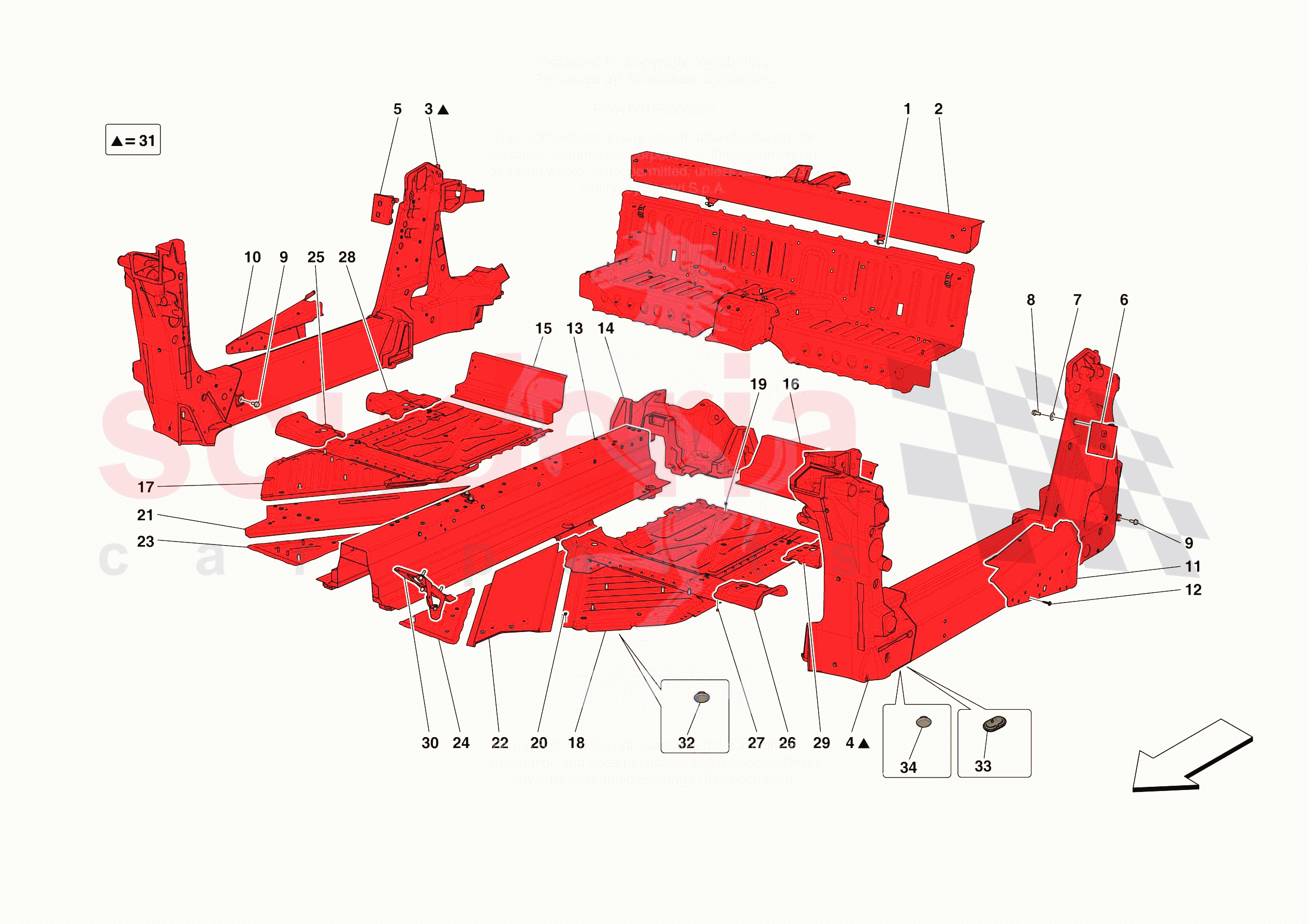 STRUCTURES AND ELEMENTS, CENTRE OF VEHICLE of Ferrari Ferrari 296 GTB Europe RH