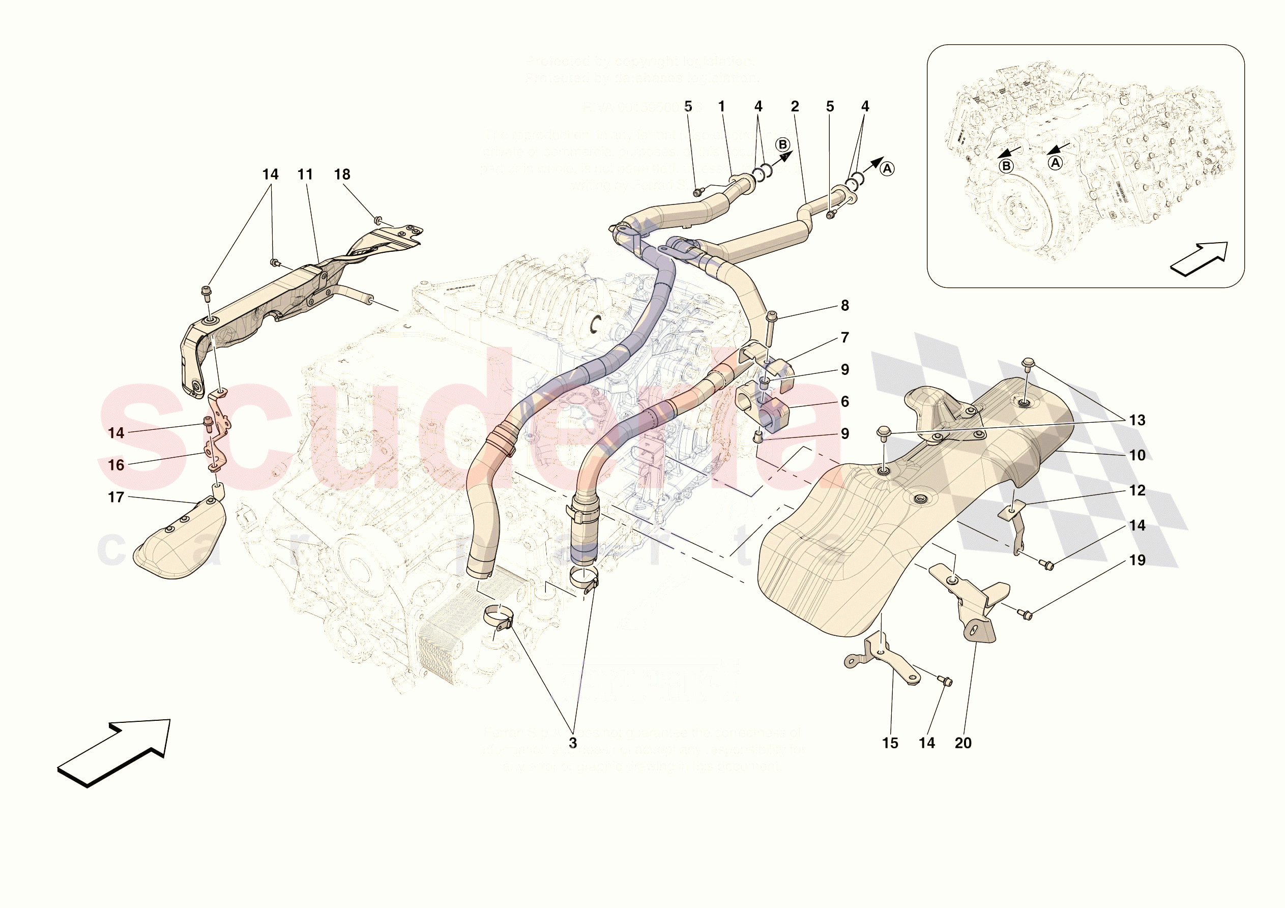 GEARBOX OIL HEAT EXCHANGER AND PIPES - HEAT EXCHANGER AND REAR PIPES of Ferrari Ferrari 296 GTS Europe RH
