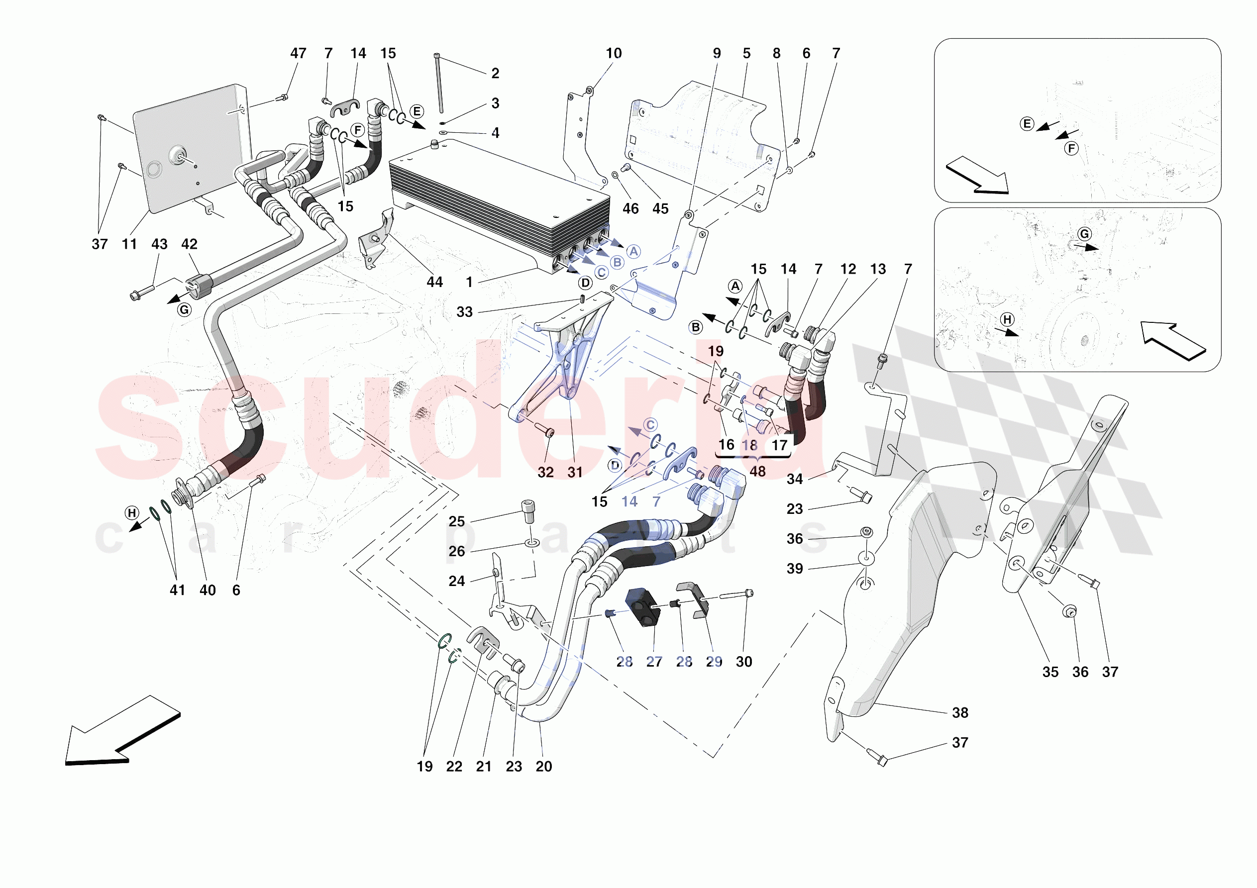 GEARBOX OIL HEAT EXCHANGER AND PIPES - HEAT EXCHANGER AND REAR PIPES of Ferrari Ferrari 488 Pista Spider Europe