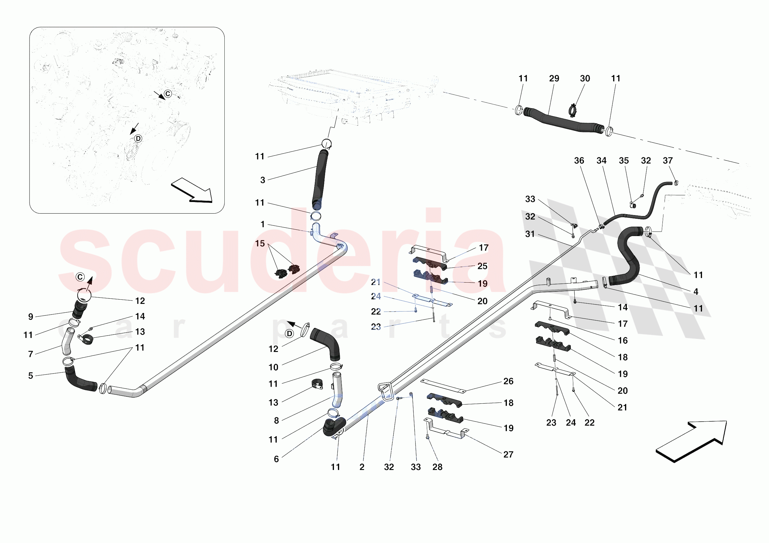 COOLING SYSTEM PIPES of Ferrari Ferrari F8 Tributo Europe