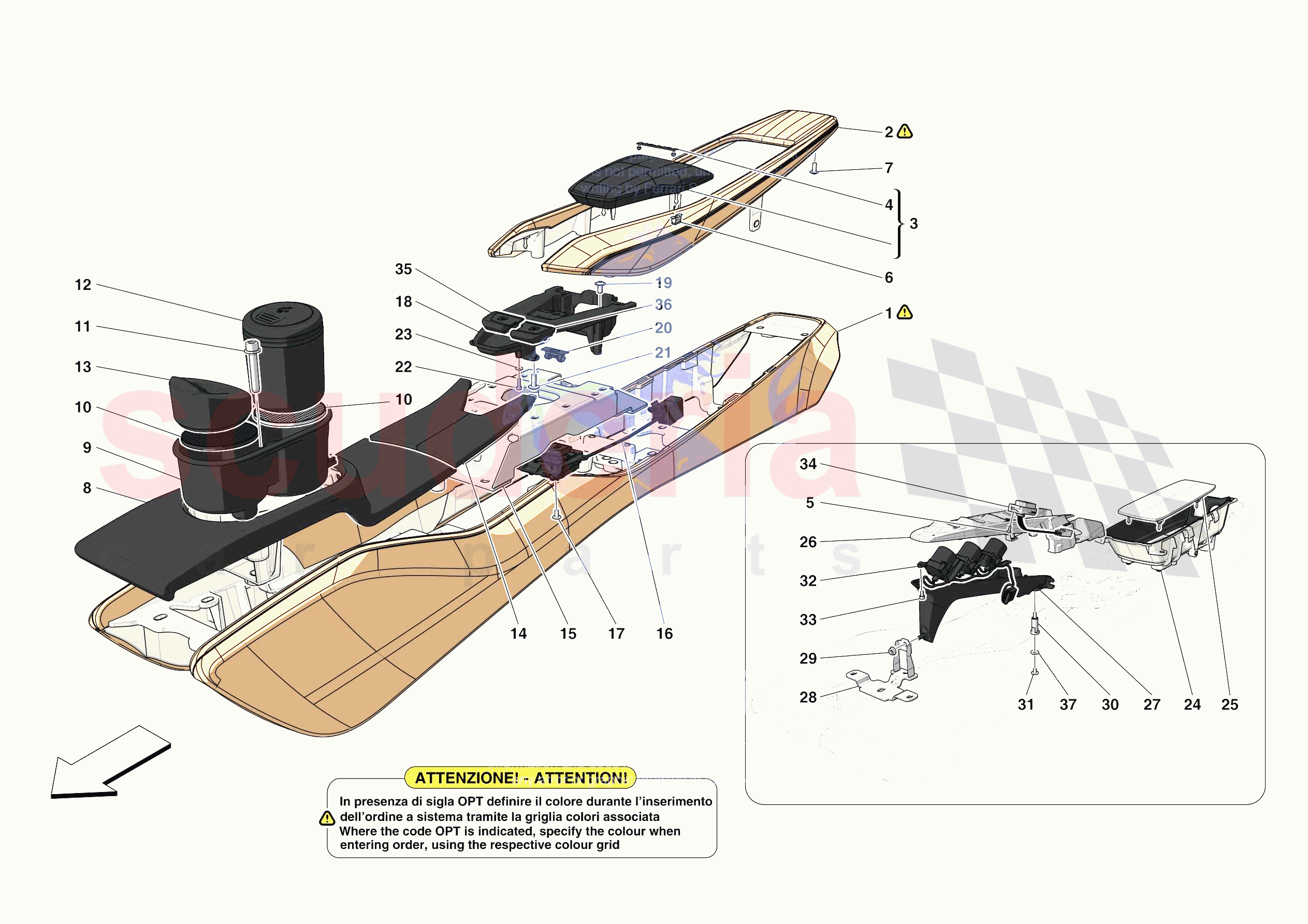 CENTRE TUNNEL AND CONSOLE of Ferrari Ferrari F8 Tributo Europe RH