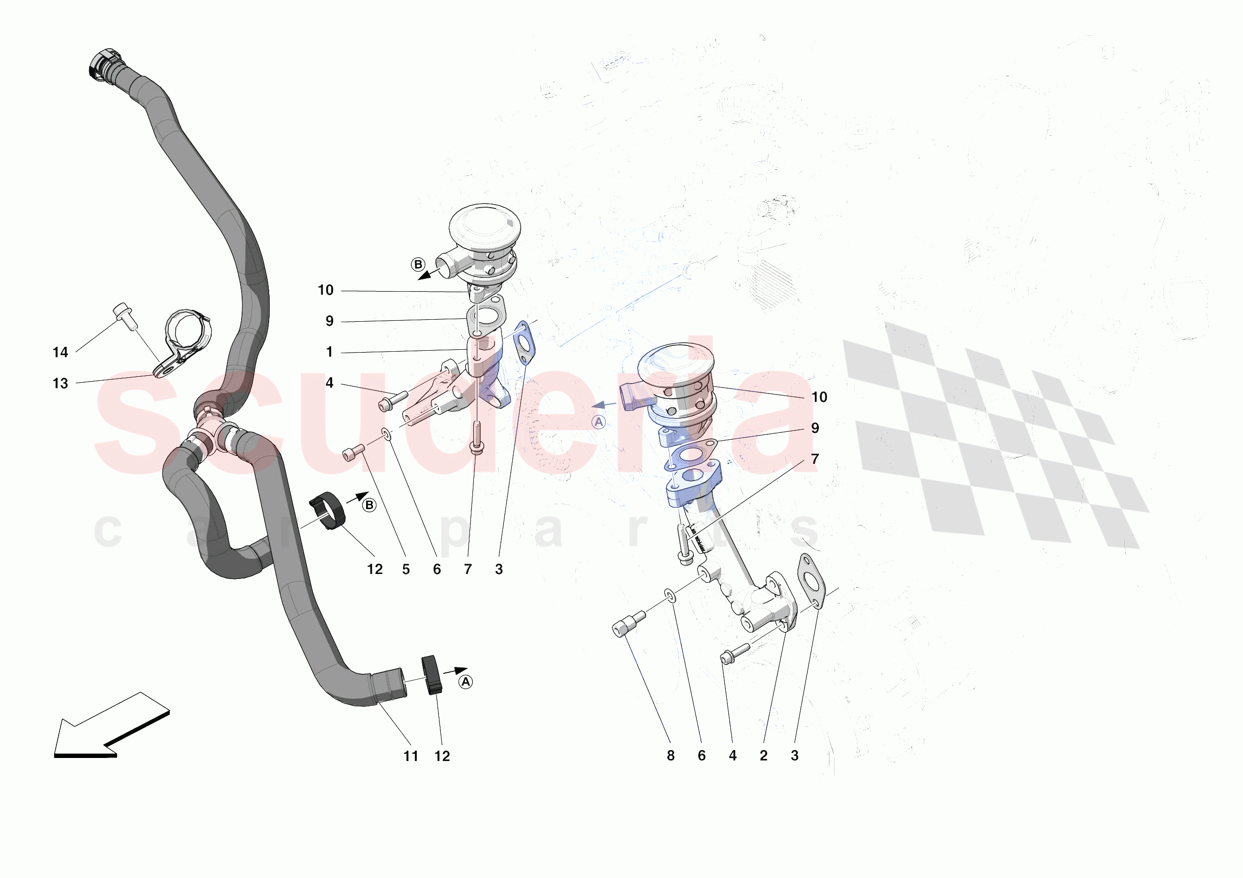EMISSIONS CONTROL SYSTEM PIPES AND VALVES of Ferrari Ferrari F8 Tributo USA