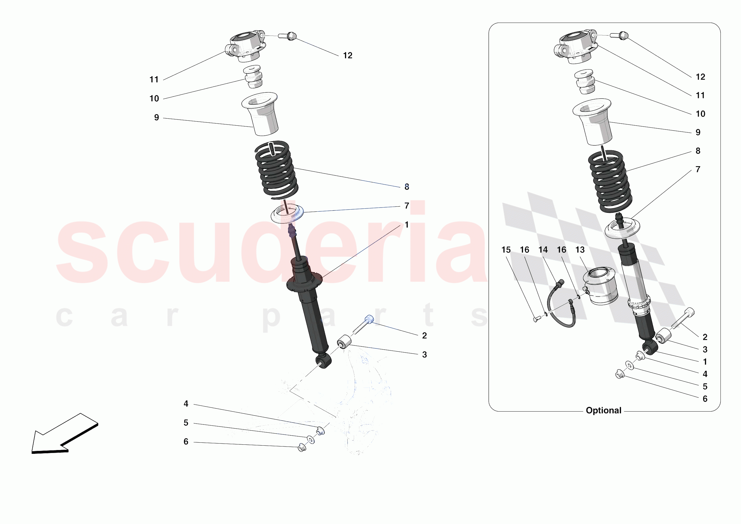 FRONT SUSPENSION - SHOCK ABSORBERS of Ferrari Ferrari Monza SPA2 Europe