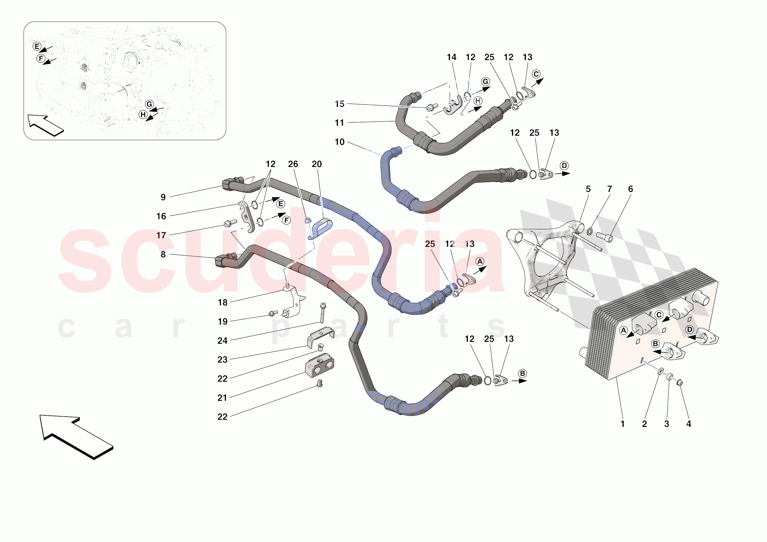 HEAT EXCHANGER AND GEARBOX OIL PIPES - HEAT EXCHANGER AND REAR PIPES of Ferrari Ferrari Portofino Europe RH