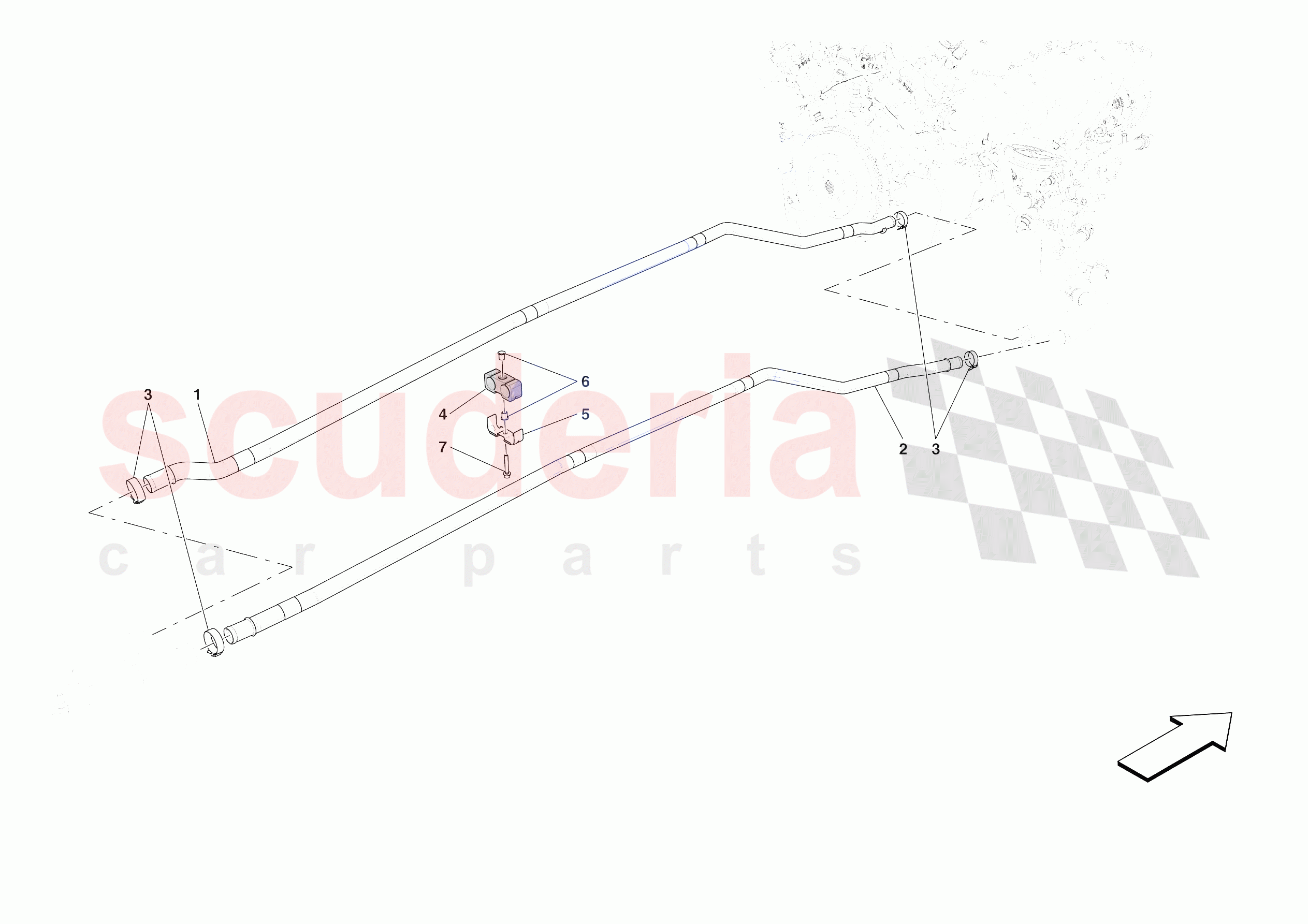 GEARBOX OIL HEAT EXCHANGER AND PIPES - FRONT-UNDERBODY PIPES of Ferrari Ferrari Purosangue Europe RH