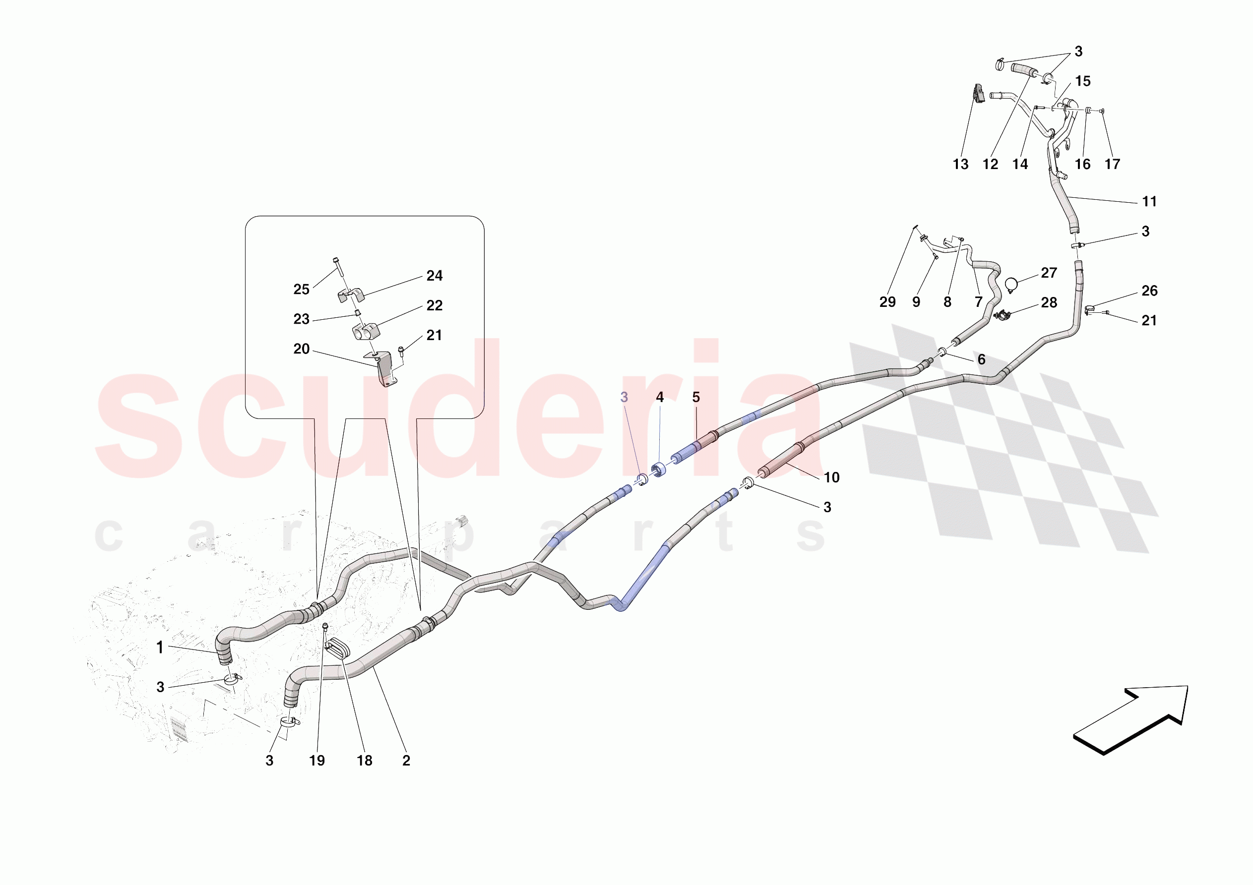 GEARBOX OIL HEAT EXCHANGER AND PIPES - FRONT-UNDERBODY PIPES of Ferrari Ferrari Roma Europe RH