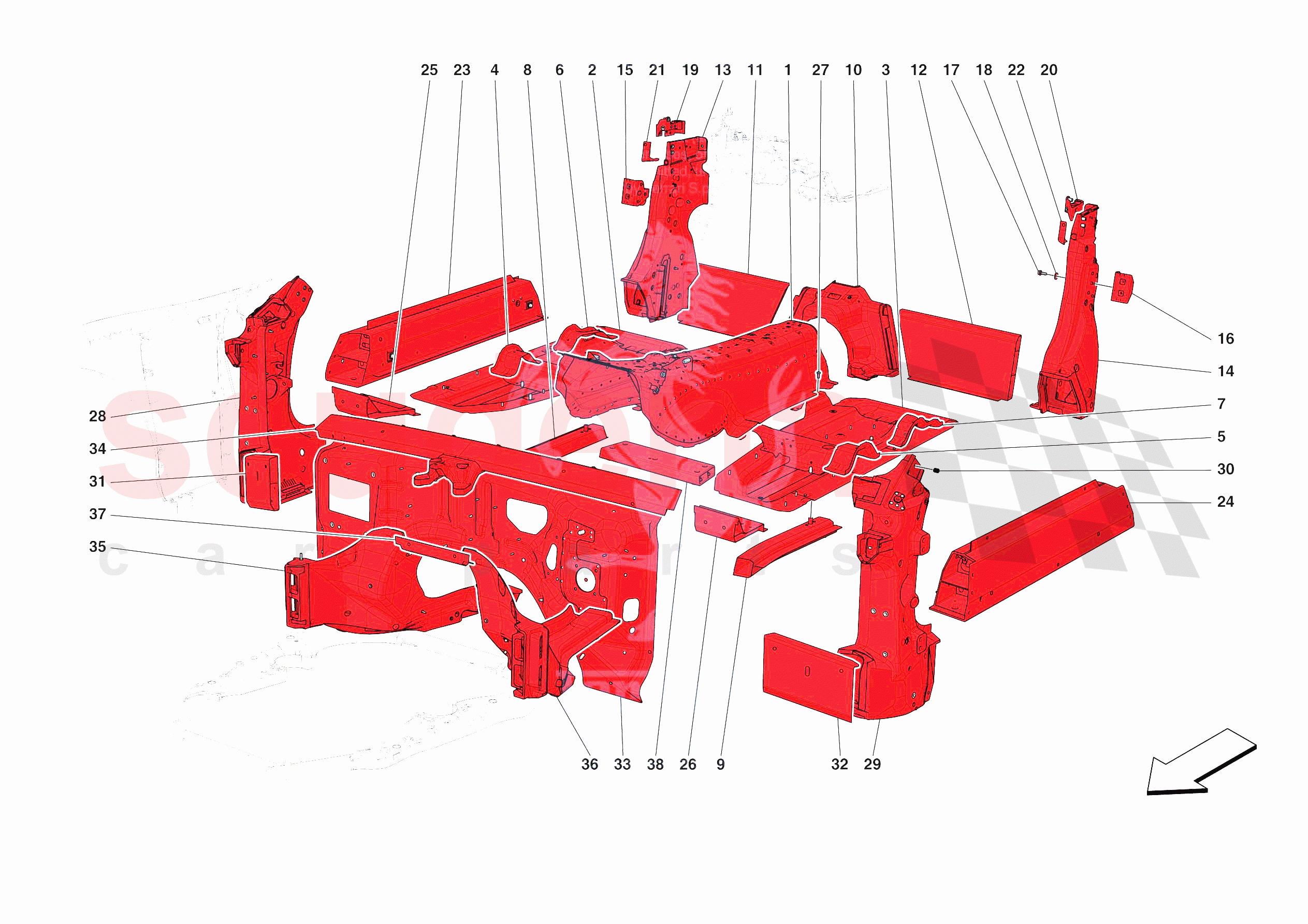 STRUCTURES AND ELEMENTS, CENTRE OF VEHICLE of Ferrari Ferrari Roma Spider Europe