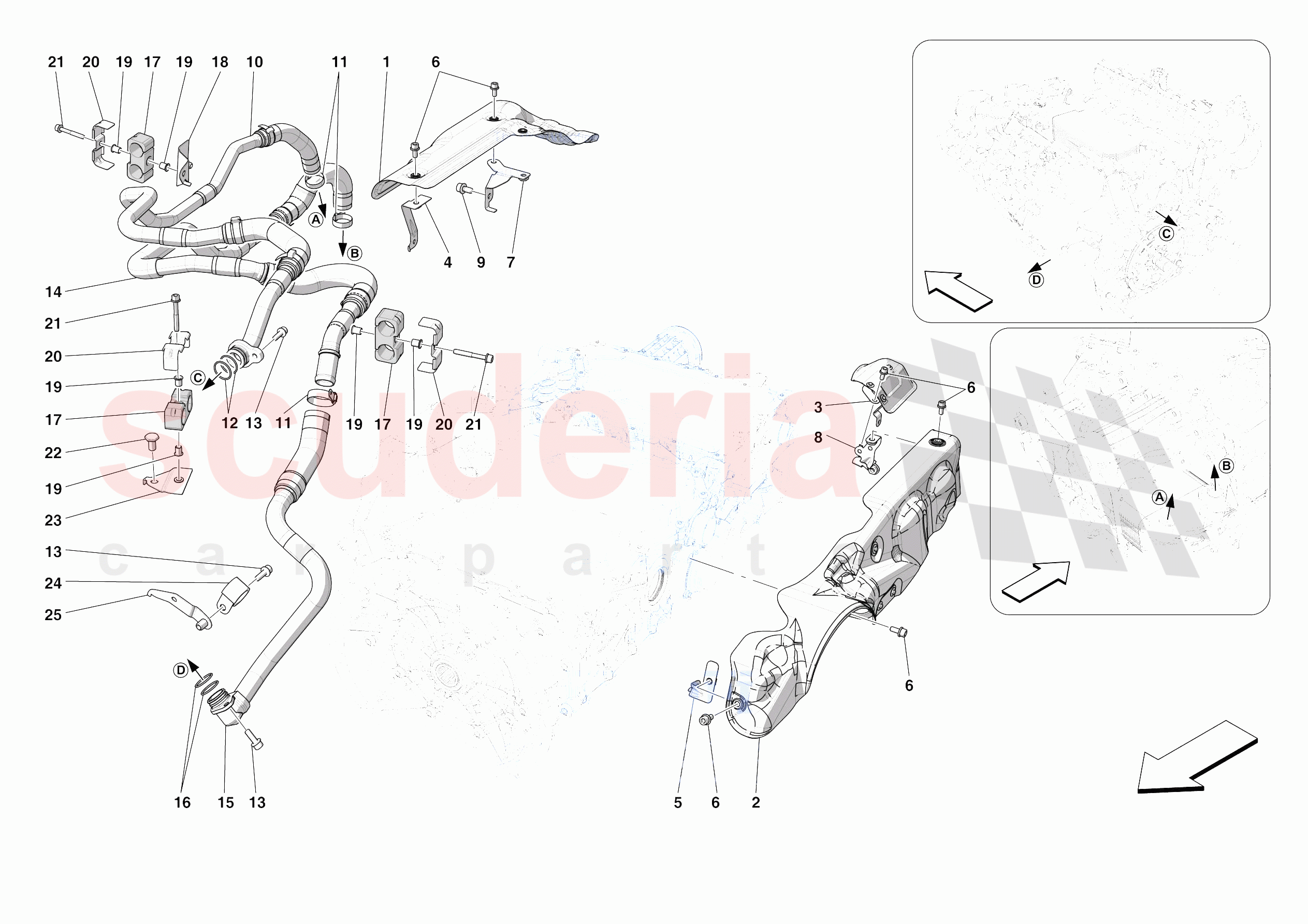 GEARBOX OIL HEAT EXCHANGER AND PIPES - HEAT EXCHANGER AND REAR PIPES of Ferrari Ferrari SF90 Spider Europe