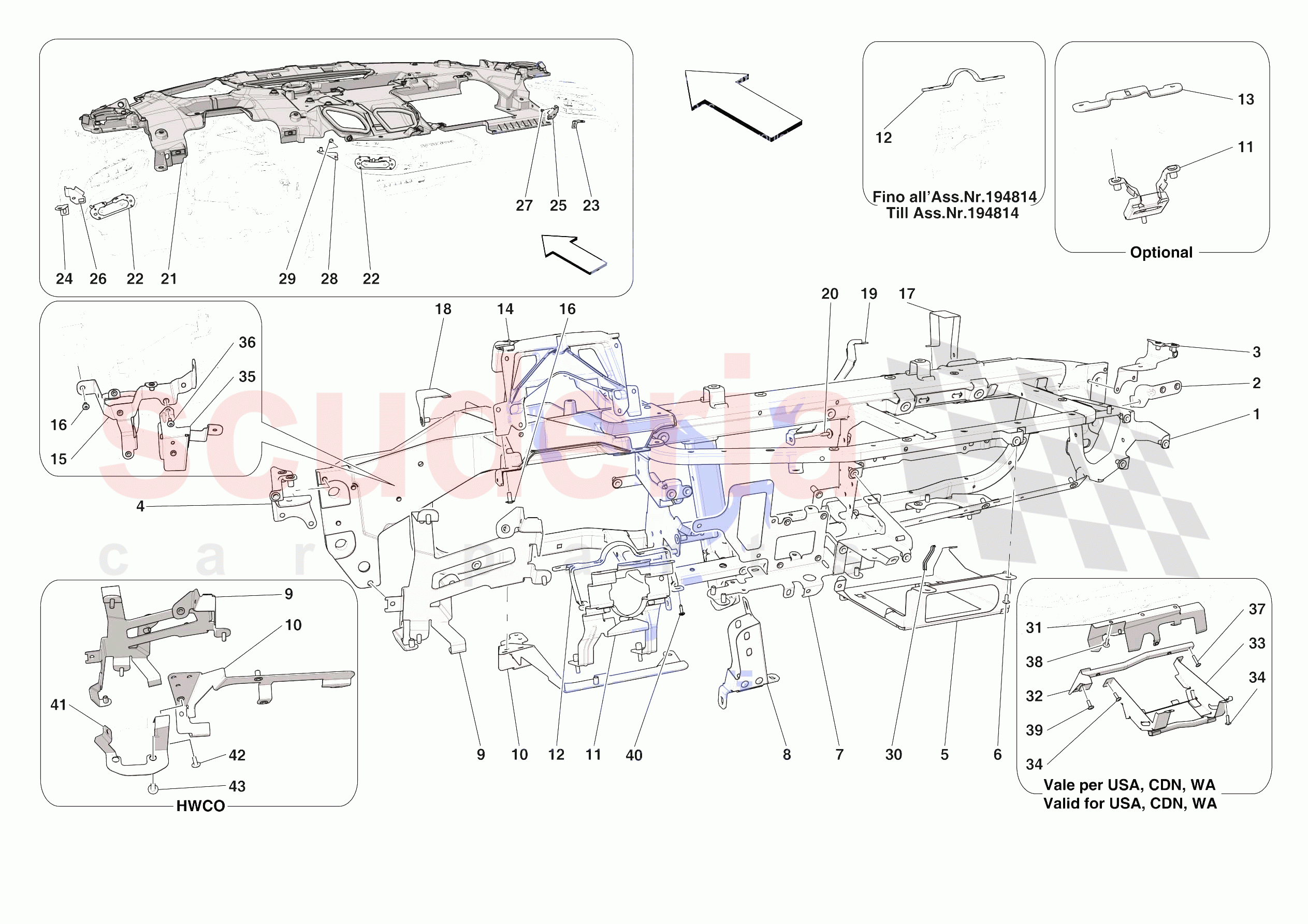 DASHBOARD - SUBSTRUCTURE -NOT FOR RHD- of Ferrari Ferrari SF90 Spider Europe RH