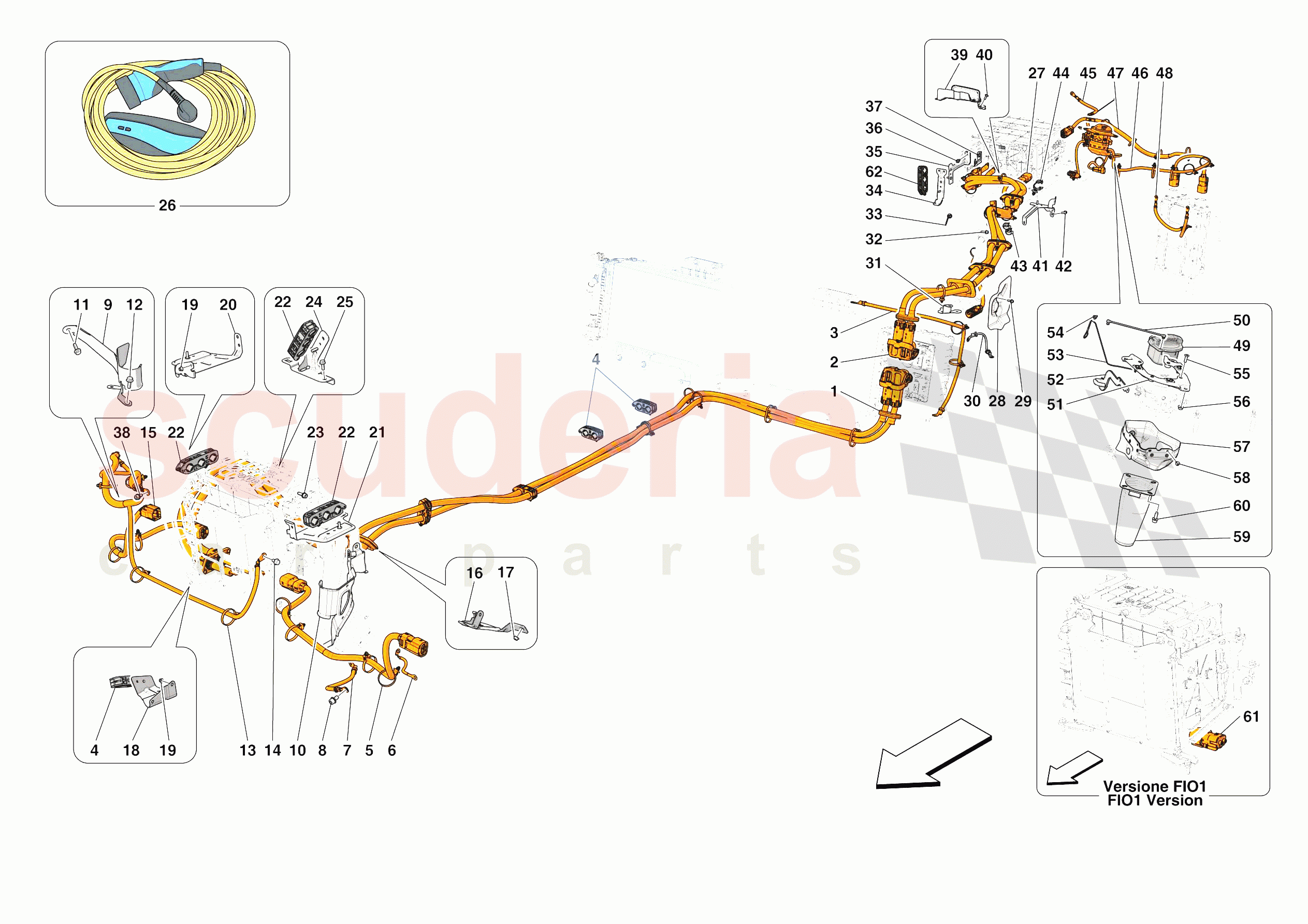 HIGH VOLTAGE WIRING HARNESSES of Ferrari Ferrari SF90 Spider Europe RH