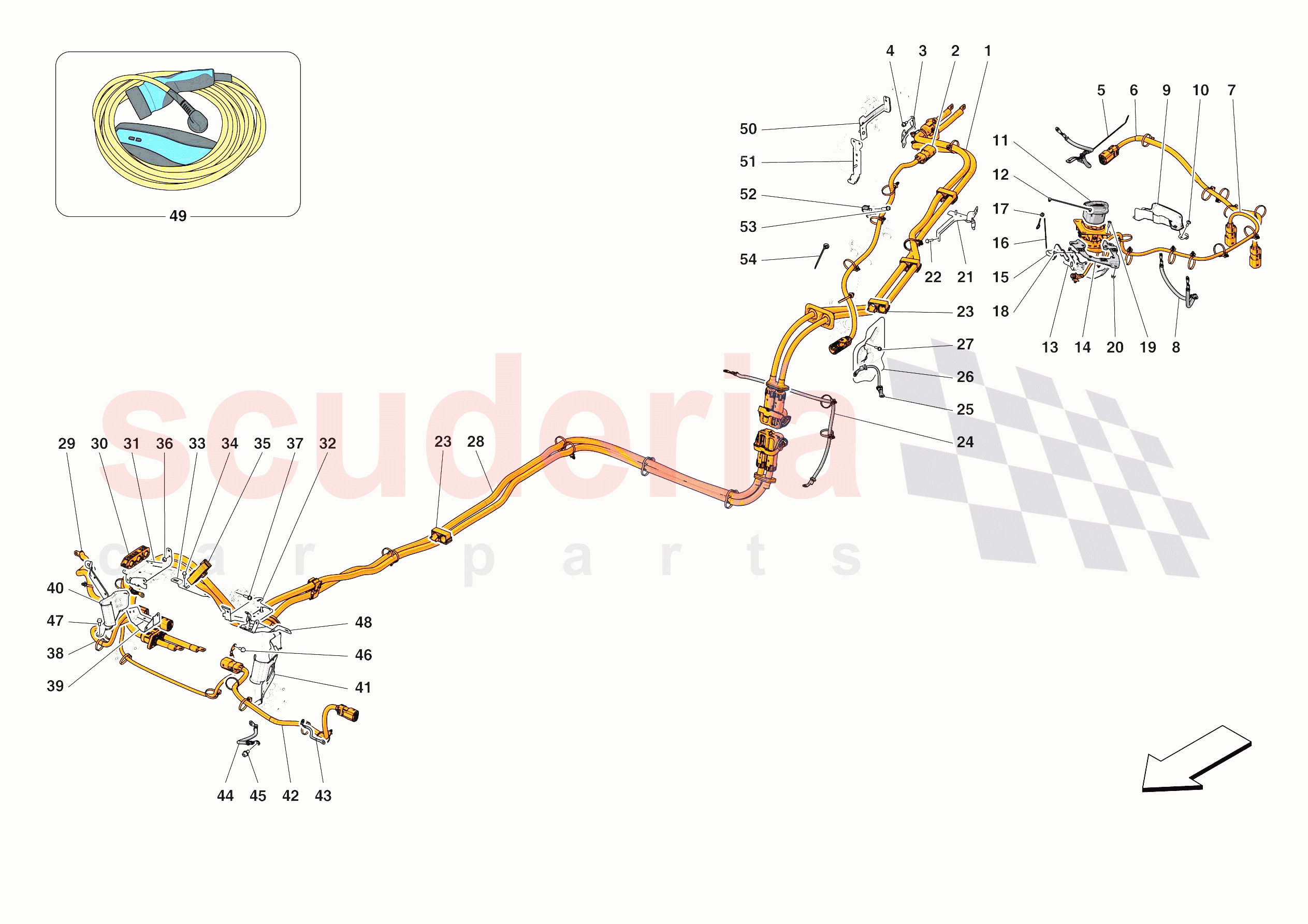 HIGH VOLTAGE WIRING HARNESSES of Ferrari Ferrari SF90 XX Stradale Europe RH