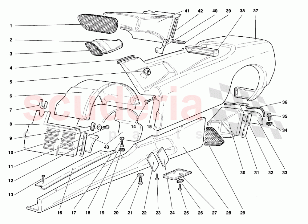 Coque Elements - Left Flank of Lamborghini Lamborghini Diablo VT Roadster (1998-2000)