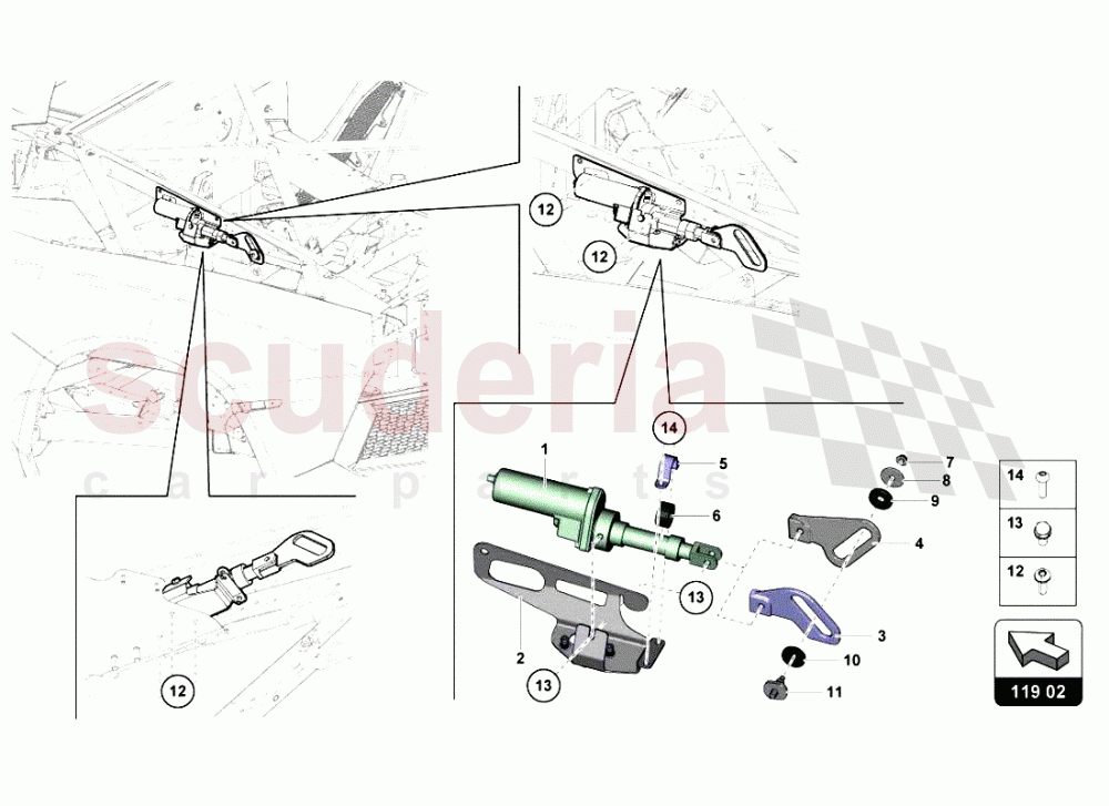ACTUATOR - MOVABLE AIR INTAKE ASSEMBLY of Lamborghini Lamborghini Aventador LP700 Roadster