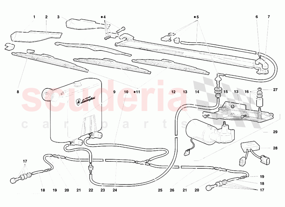 Windscreen Wiper and Headlamp Washers of Lamborghini Lamborghini Diablo SV (1998)