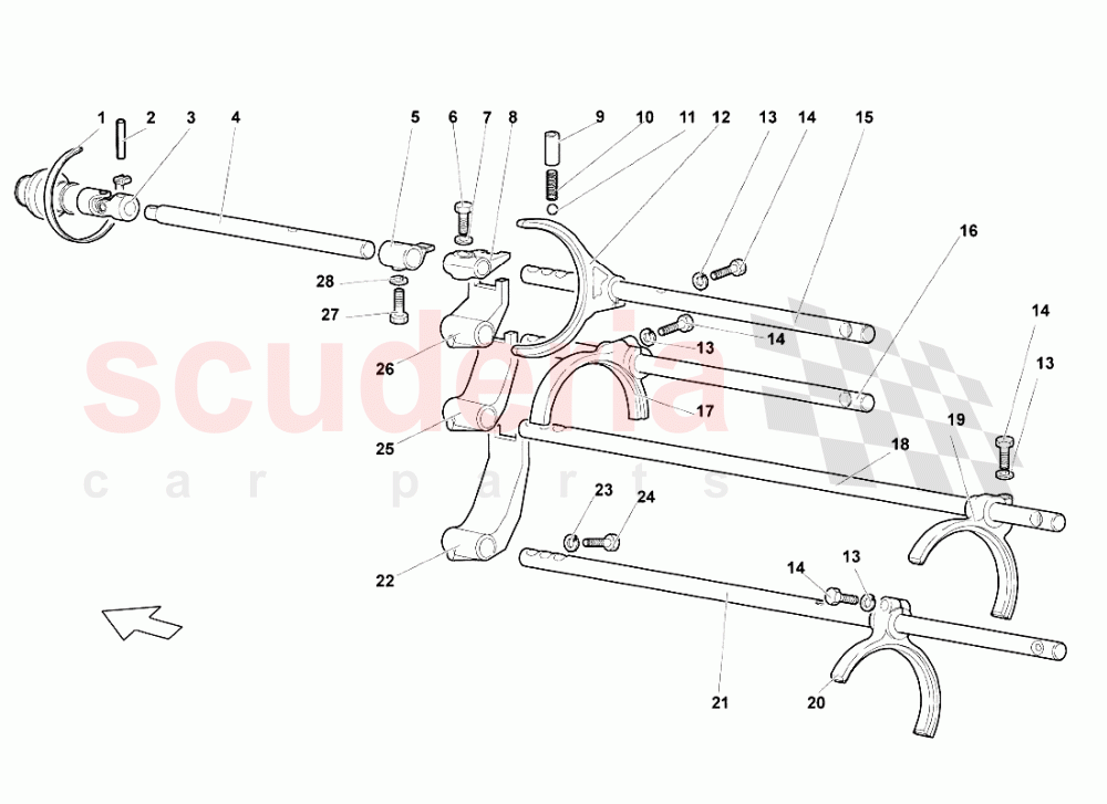 Gearbox Shifting Rods And Forks of Lamborghini Lamborghini Murcielago LP640 Roadster