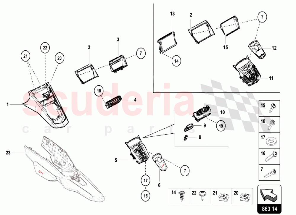FRONT TUNNEL - SWITCHES 1 of Lamborghini Lamborghini Aventador LP750 SV Roadster