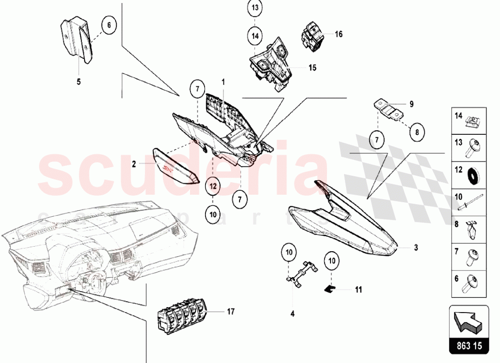 FRONT TUNNEL - SWITCHES 2 of Lamborghini Lamborghini Aventador LP750 SV Roadster