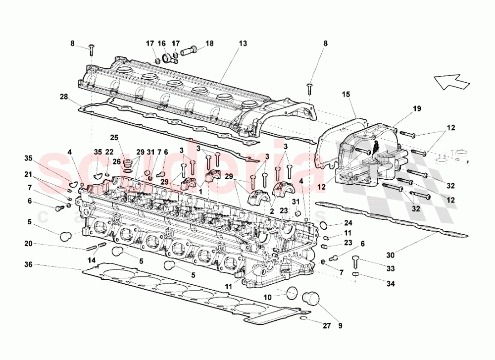 Right Cylinder Head And Cover of Lamborghini Lamborghini Murcielago LP640 Roadster