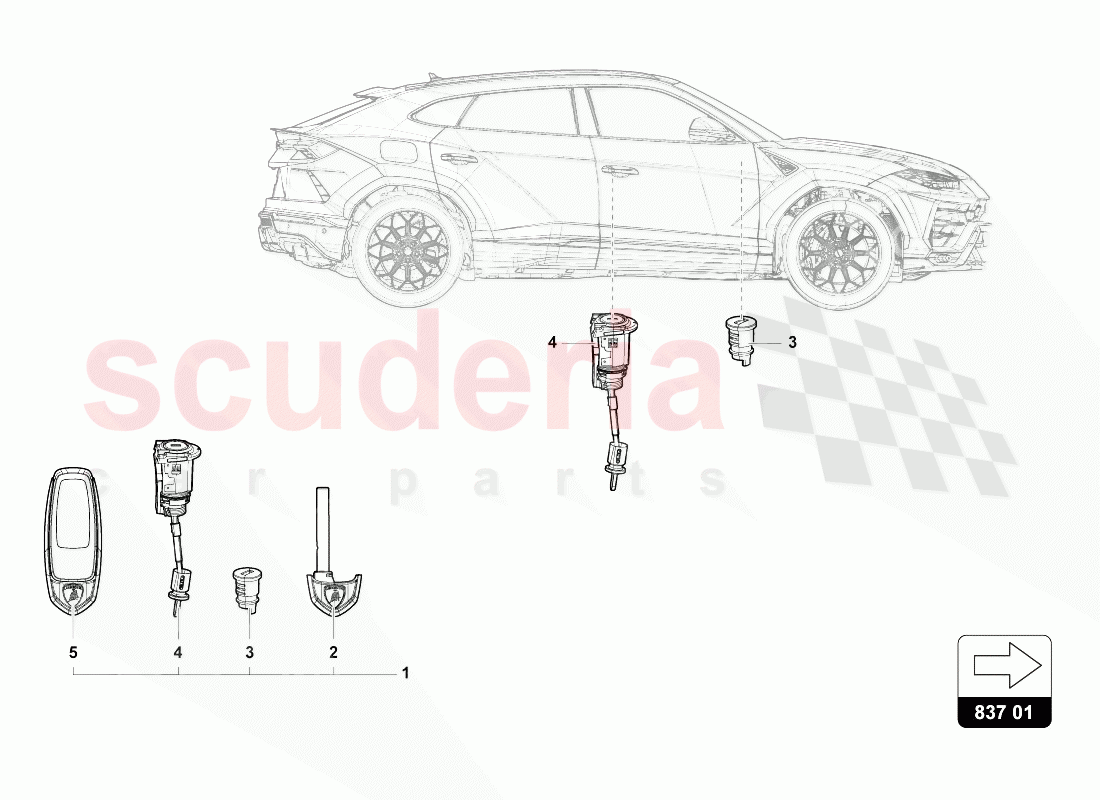 MAIN KEY WITH TRANSPONDER (FOLDABLE BIT) of Lamborghini Lamborghini Urus (2018-2019)