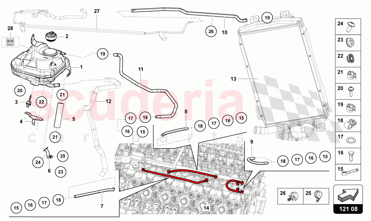 FLUID TANK WITH COOLANT LEVEL INDICATOR of Lamborghini Lamborghini Aventador LP780 Ultimae Roadster