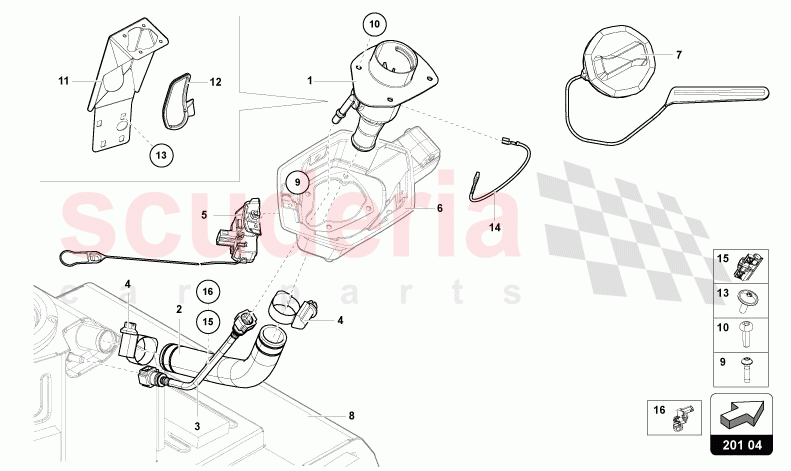 FUEL FILLER NECK WITH RESTRIC- TION FOR LEADFREE FUEL ONLY of Lamborghini Lamborghini Aventador LP780 Ultimae Roadster
