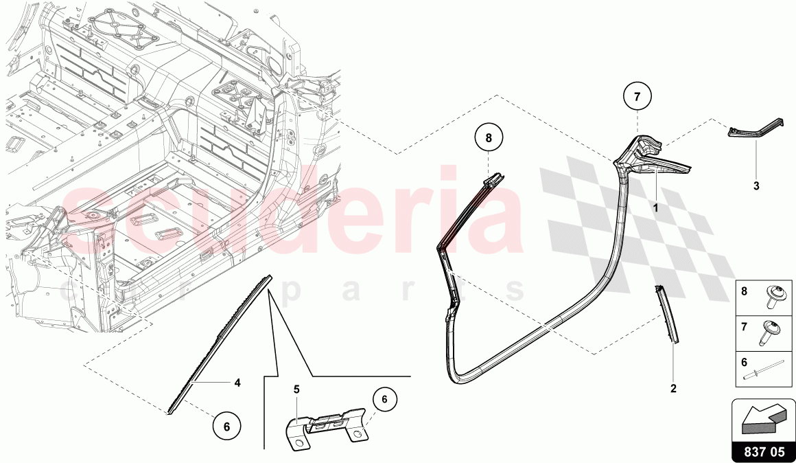 GASKETS FRONT DOORS of Lamborghini Lamborghini Huracan Evo Spyder 2WD