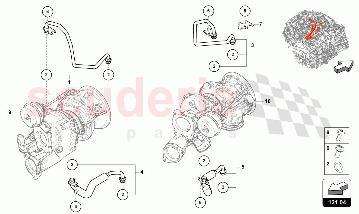 COOLANT COOLING SYSTEM FOR TURBOCHARGER 4.0 LTR. of Lamborghini Lamborghini Urus Performante