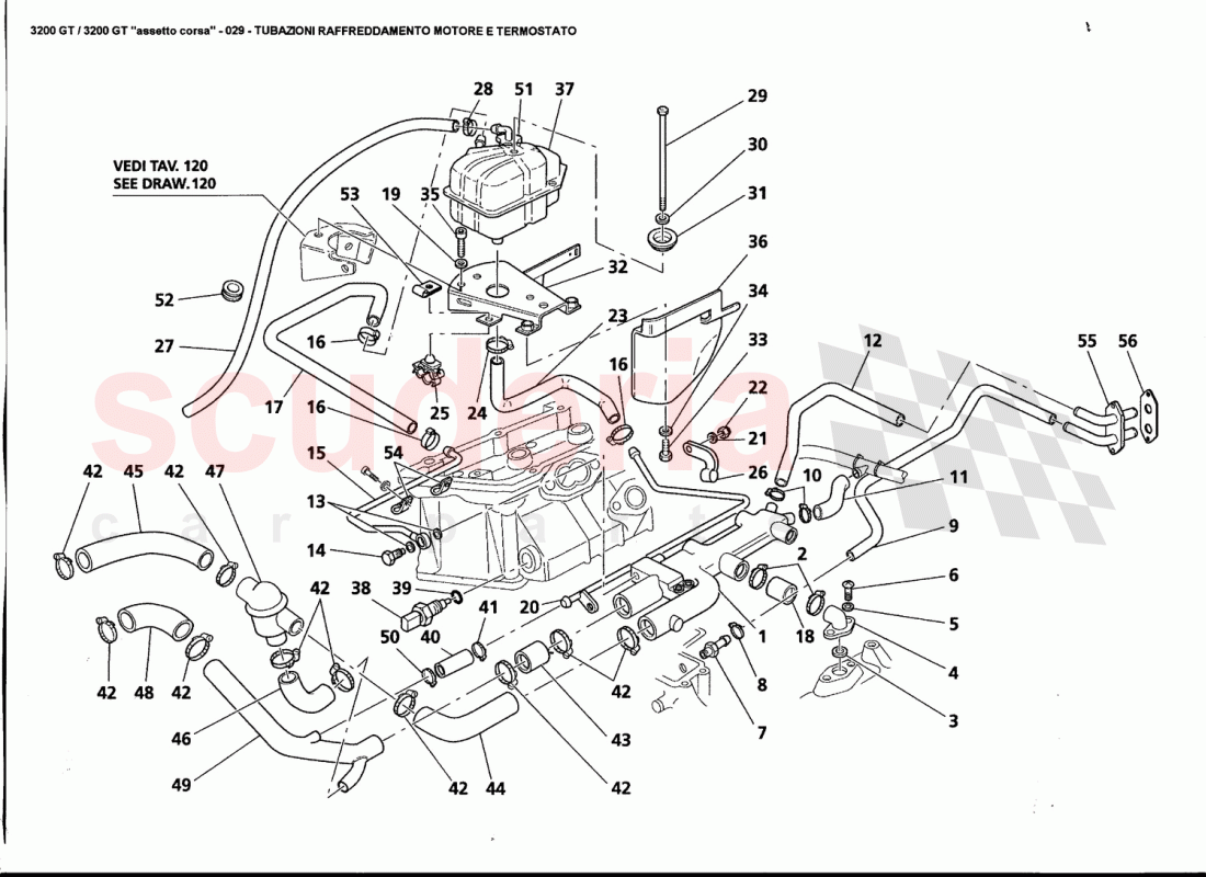 ENGINE COOLING PIPES AND THERMOSTAT of Maserati Maserati 3200 GT / Assetto Corsa