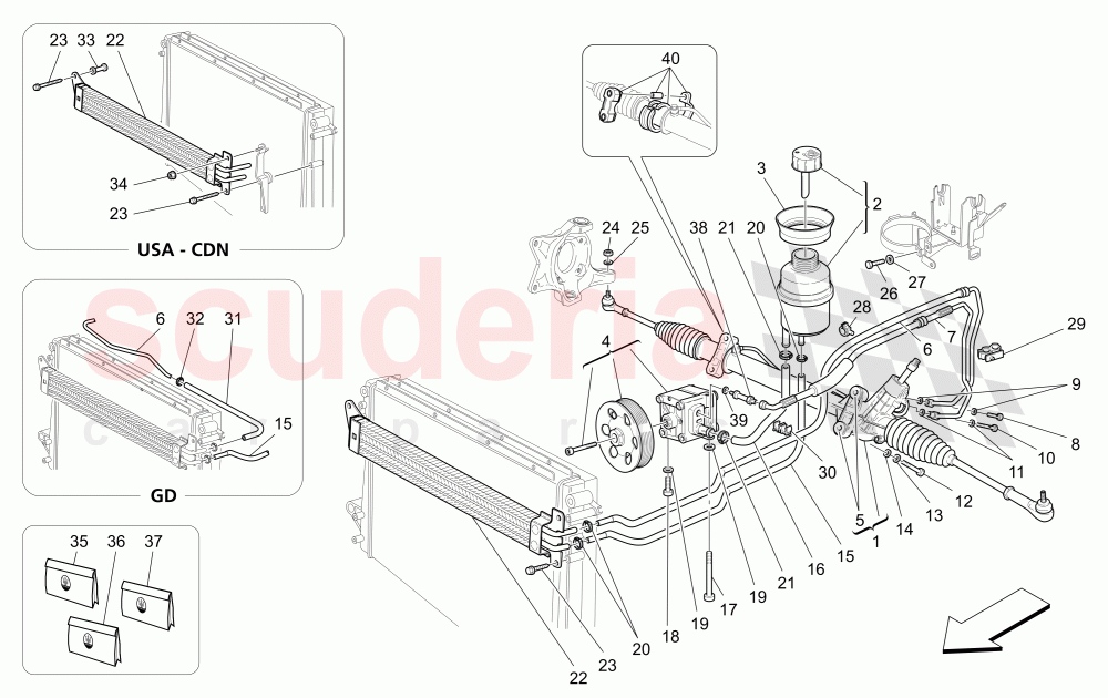 STEERING RACK AND HYDRAULIC STEERING PUMP (Available with: "GranSport MC Victory" Version) of Maserati Maserati GranSport Coupe (2005-2007)
