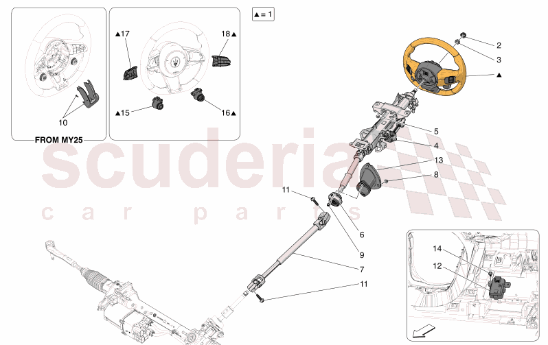 STEERING COLUMN AND STEERING WHEEL UNIT of Maserati Maserati GranCabrio M189 FOLGORE  AUTOMATIC 4WD BEV 560 kW