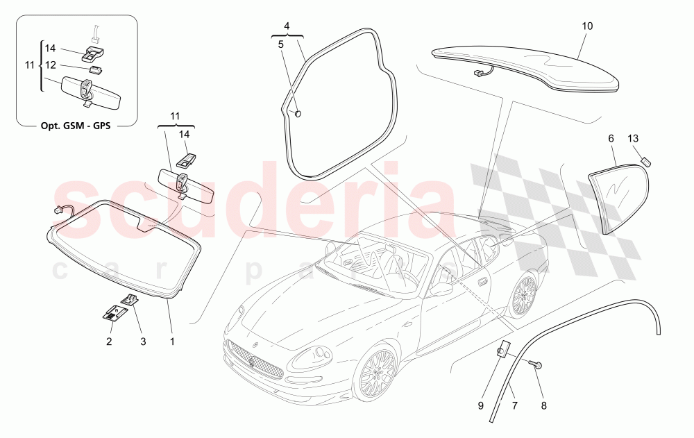 WINDOWS AND WINDOW STRIPS of Maserati Maserati GranSport Coupe (2005-2007)