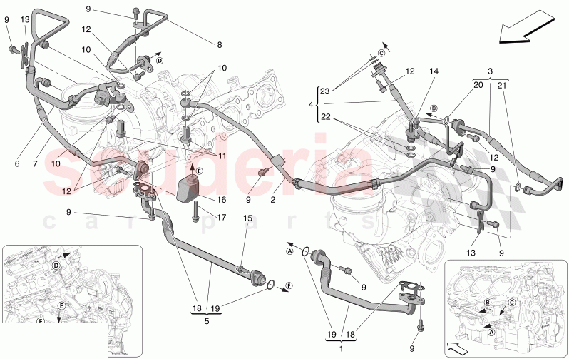 TURBOCHARGING SYSTEM: LUBRICATION AND COOLING of Maserati Maserati MC20 GT2 Stradale  Automatic 3.0 BT V6 2WD 630HP - 640HP