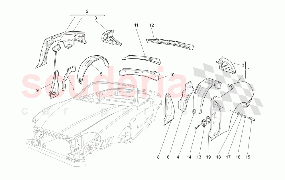BODYWORK AND REAR OUTER TRIM PANELS of Maserati Maserati 4200 Spyder (2005-2007) GT