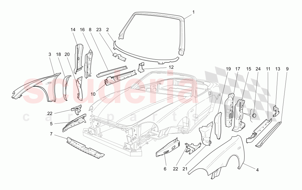 BODYWORK AND FRONT OUTER TRIM PANELS of Maserati Maserati 4200 Spyder (2005-2007) CC