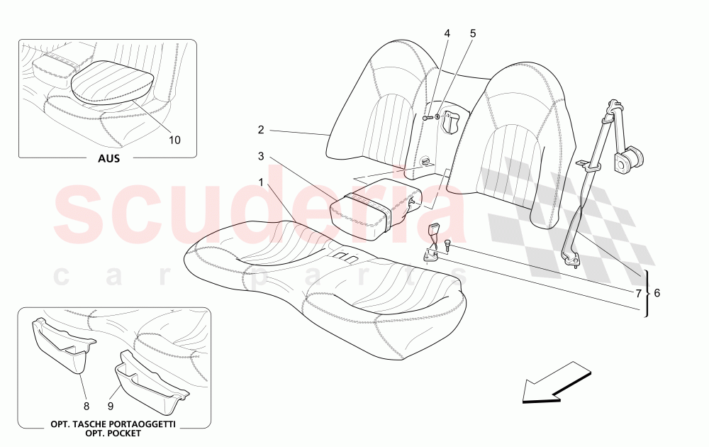 REAR SEATS: TRIM PANELS (Includes seat belts) of Maserati Maserati 4200 Coupe (2002-2004) GT