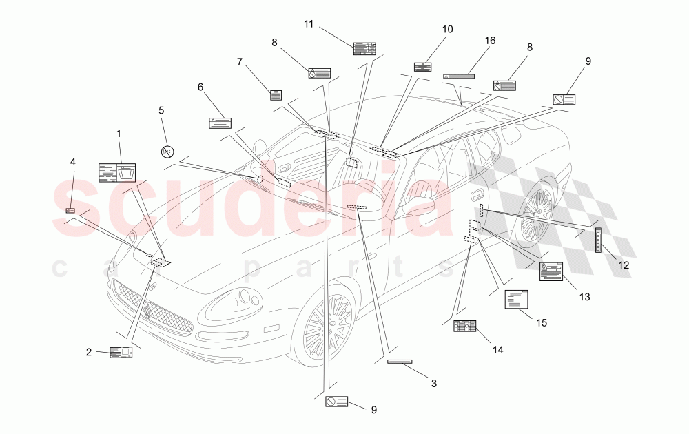 STICKERS AND LABELS of Maserati Maserati 4200 Coupe (2002-2004) GT