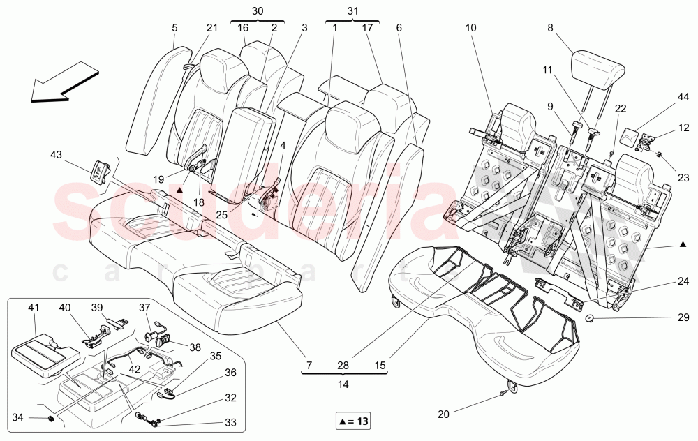 REAR SEATS: TRIM PANELS (Not available with: SPORT 8-WAY POWER FRONT SEATS, 12 WAYS WITH MEMORIES FOR LEVANTE MY18/19, SPORT EQUIPMENT) of Maserati Maserati Ghibli (2017+) S Q4