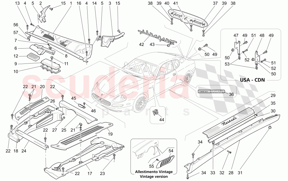 SHIELDS, TRIMS AND COVERING PANELS of Maserati Maserati 4200 Coupe (2002-2004) GT