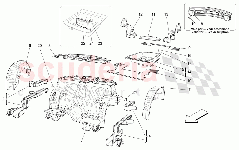 REAR STRUCTURAL FRAMES AND SHEET PANELS of Maserati Maserati Quattroporte (2008-2012) 4.2