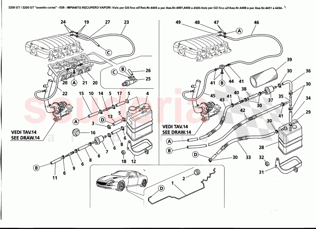 EVAPORATION VAPOURS RECOVERY -Valid for GS till Ass.Nr.4445 and for Ass.Nr.4491, 4499 and 4500-Valid of Maserati Maserati 3200 GT / Assetto Corsa