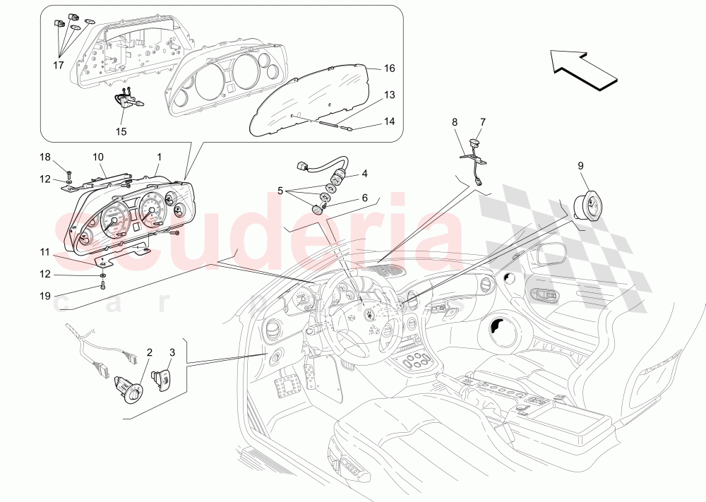 PASSENGER COMPARTMENT DEVICES (Dashboard Available with: "Spyder 90th Anniversary" Version) of Maserati Maserati 4200 Spyder (2005-2007) CC