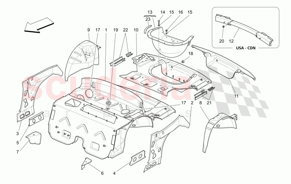 REAR STRUCTURAL FRAMES AND SHEET PANELS of Maserati Maserati 4200 Spyder (2005-2007) GT