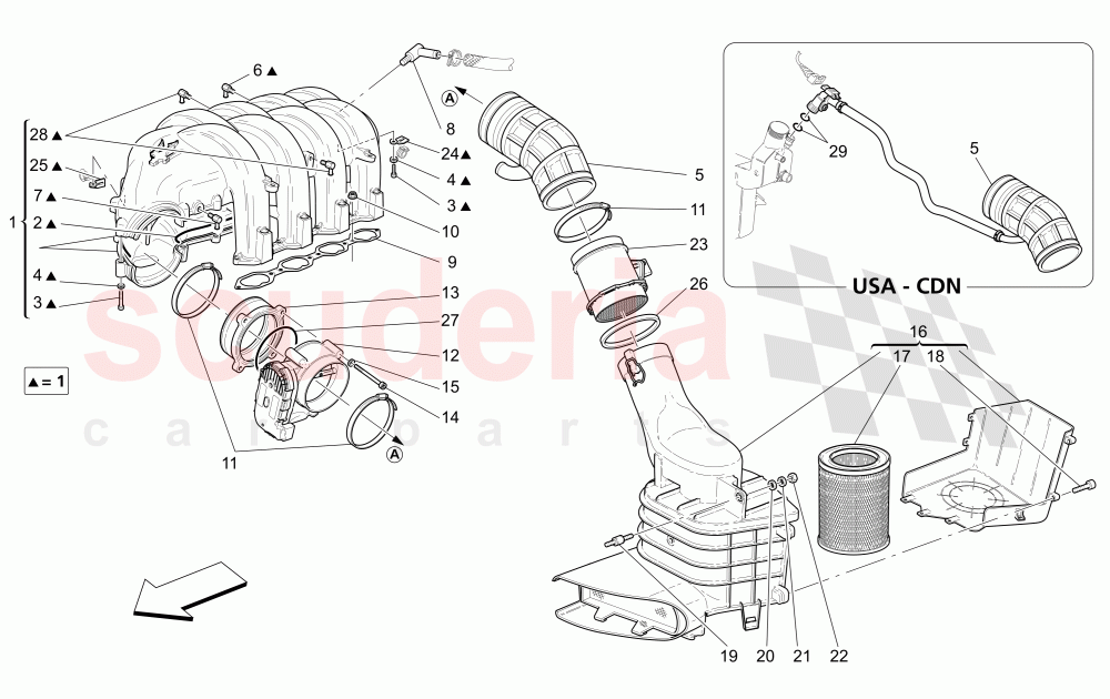 INTAKE MANIFOLD AND THROTTLE BODY (Available with: "GranSport MC Victory" Version) of Maserati Maserati GranSport Coupe (2005-2007)