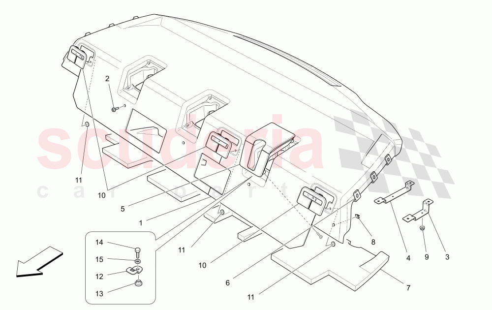REAR PARCEL SHELF (Available with: REAR SEAT BENCH, THREE PLACESNot available with: COMFORT-LUXURY REAR SEATS WITH CENTRAL CONSOLE, REAR SEAT BENCH THREE PLACES HEATED, POWER REAR SUNBLIND) of Maserati Maserati Quattroporte (2013-2016) Diesel