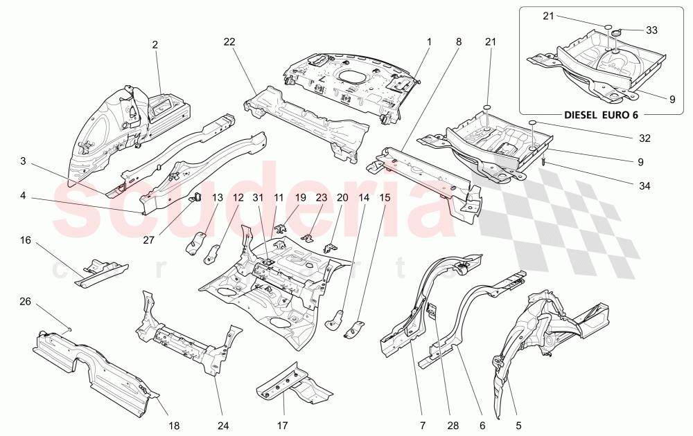 REAR STRUCTURAL FRAMES AND SHEET PANELS of Maserati Maserati Quattroporte (2017+) S V6 410bhp