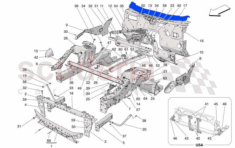 FRONT STRUCTURAL FRAMES AND SHEET PANELS of Maserati Maserati GranCabrio M189 FOLGORE  AUTOMATIC 4WD BEV 560 kW