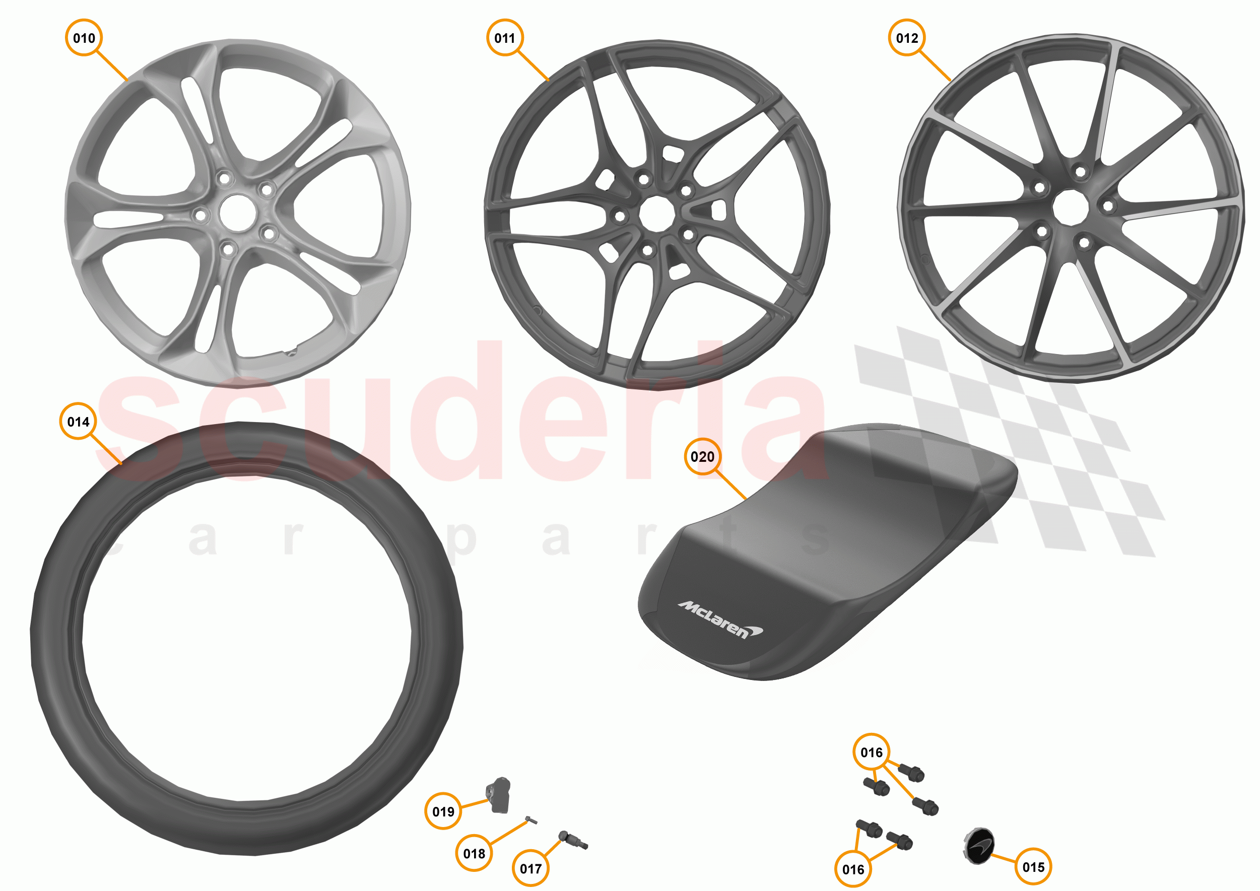 21 - SUSPENSION - WHEELS & TYRES FRONT - 21.1 - WHEEL &TYRE ASSEMBLIES FRONT of McLaren McLaren 720S Coupe