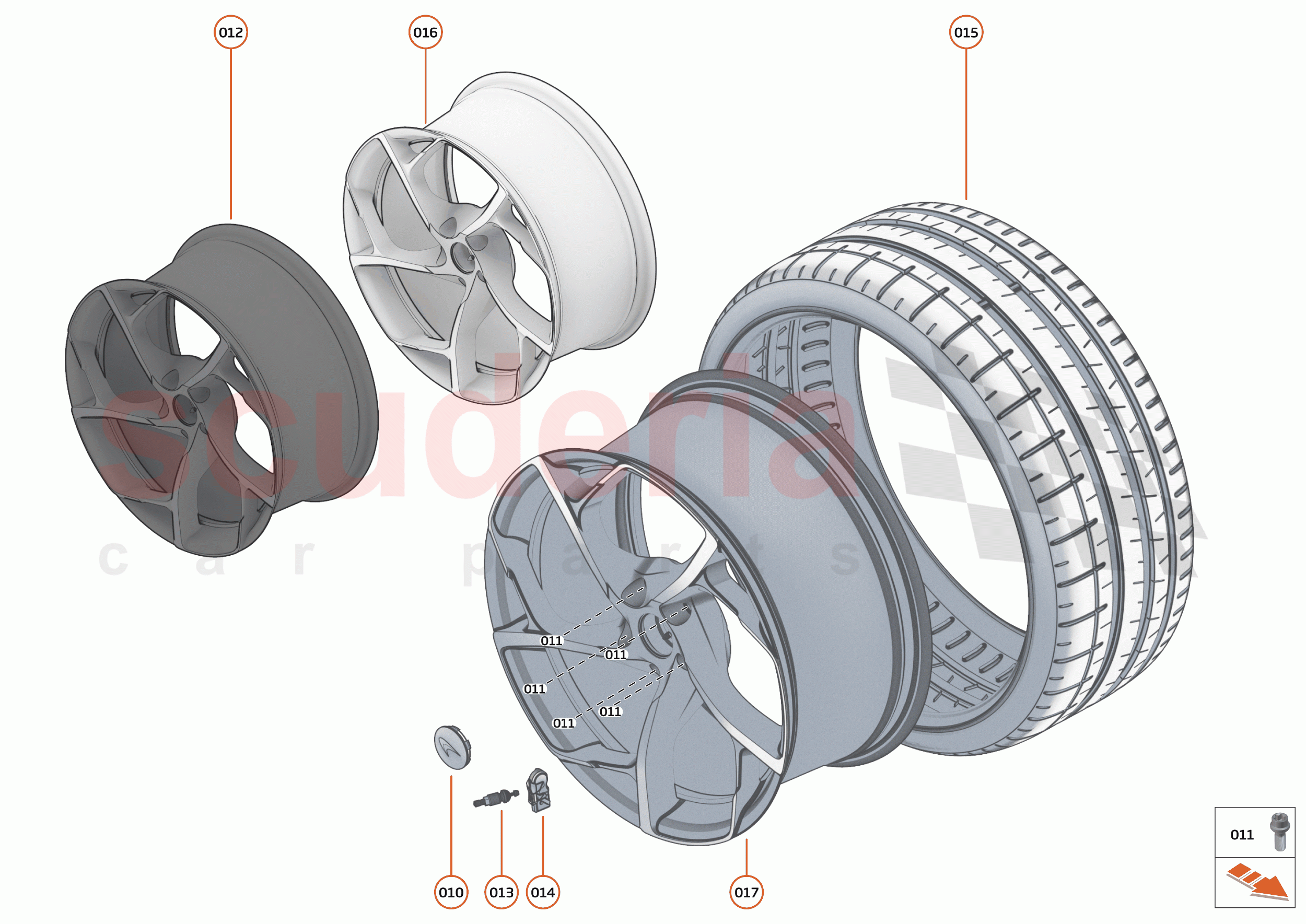 16 - SUSPENSION - 16.11 - WHEEL AND TYRE ASSEMBLIES FRONT RIGHT of McLaren McLaren Elva